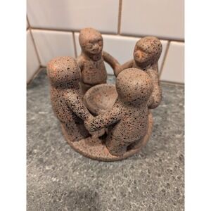 VTG Circle Of Friends Candle Holder Signed Penco 1999 Folk Art Votive Clay